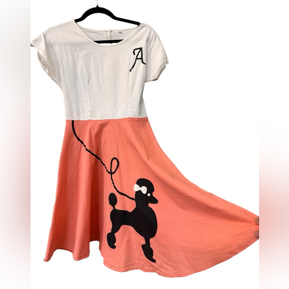 Women's Retro Poodle Skirt Dress
"A" Pink White Costume Halloween